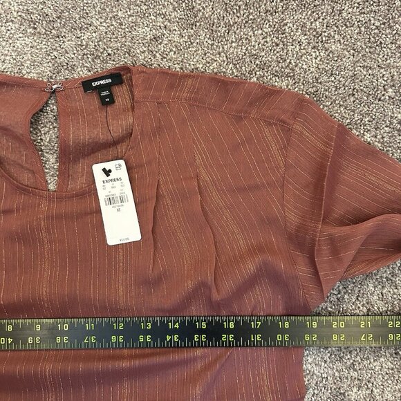 Express Womens Metallic Sheer Gathered Shoulder Long Sleeve Top Size XS NWT $54 - Picture 14 of 16